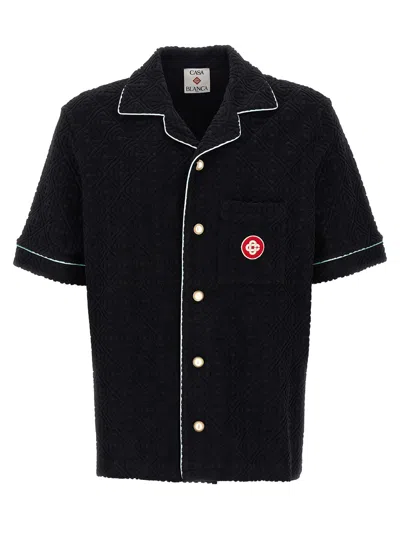 Casablanca Black Shirt With Classic Lapels And All-over Embossed Monogram In Black