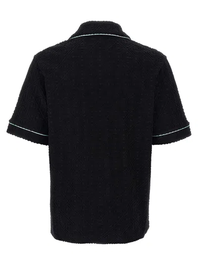 Casablanca Black Shirt With Classic Lapels And All-over Embossed Monogram In Black