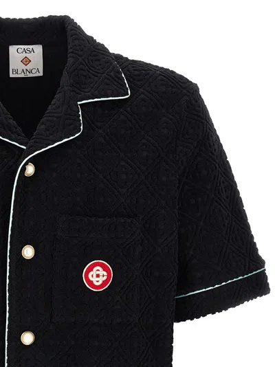 Casablanca Black Shirt With Classic Lapels And All-over Embossed Monogram In Black