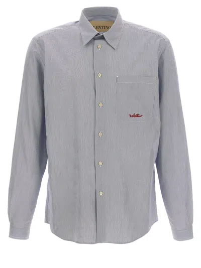 Valentino Garavani Striped Shirt Shirt And Blouse Light Blue In Gray