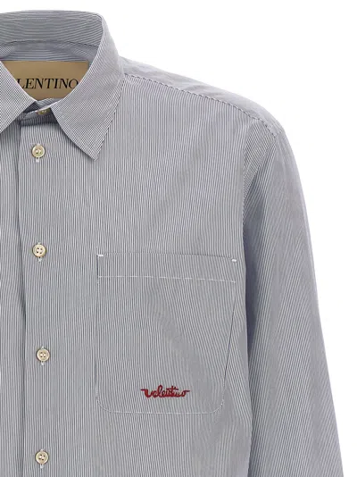 Valentino Garavani Striped Shirt Shirt And Blouse Light Blue In Gray