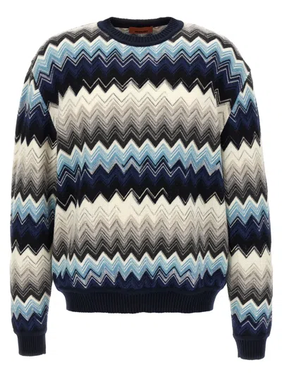 Missoni Crew Neck Sweater With Flame Zigzag Pattern In Multi