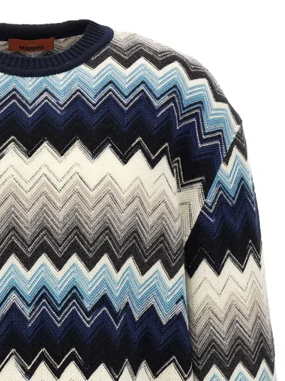 Missoni Crew Neck Sweater With Flame Zigzag Pattern In Multi