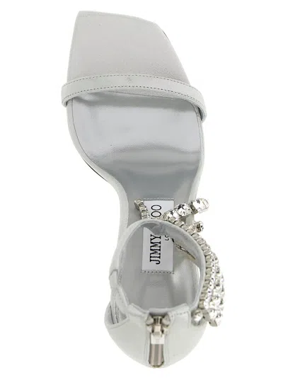 Jimmy Choo 'crystal' Metallic Sandals With Rhinestoned Ankle Strap And High Curved Heel