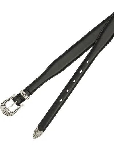 Adriano Meneghetti Black Leather Belt With Decorative Silver Buckle In Black