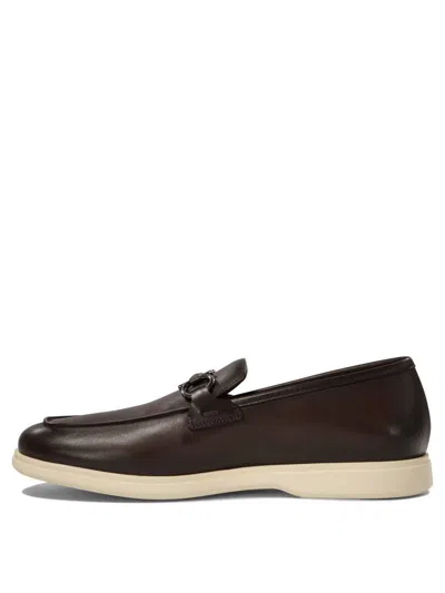 Ferragamo Brown Calf Leather Loafers In Black