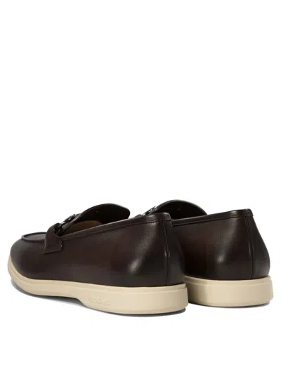 Ferragamo Brown Calf Leather Loafers In Black