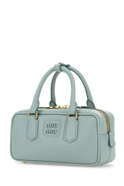 Miu Miu Nappa Leather Rectangular Handbag With Top Handles In Blue