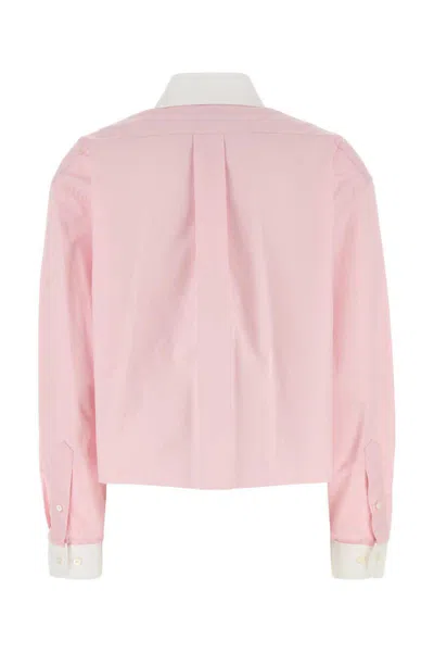 Miu Miu Cotton Shirt With White Collar And Cuffs In Pink