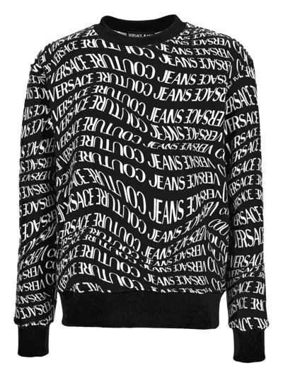 Versace Jeans Couture Monogram Crewneck Sweater With Ribbed Finish