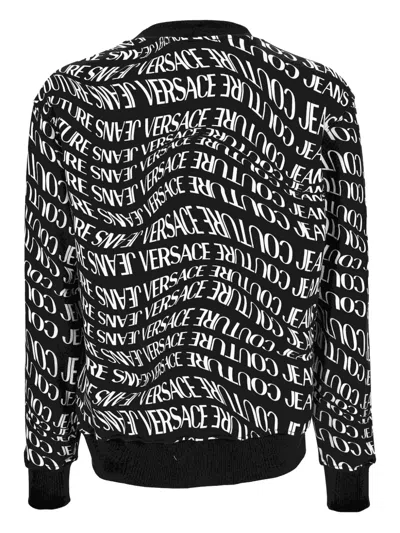 Versace Jeans Couture Monogram Crewneck Sweater With Ribbed Finish