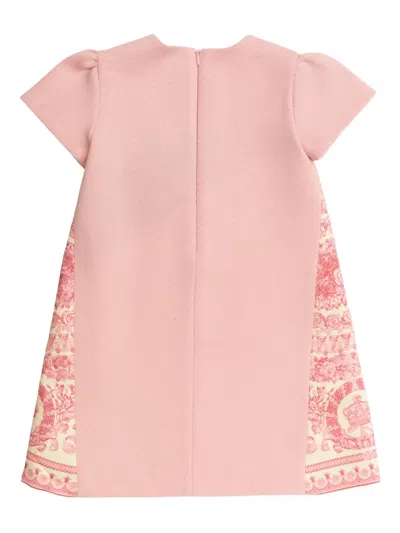 Versace Floral-panelled Short-sleeved Dress In Pink