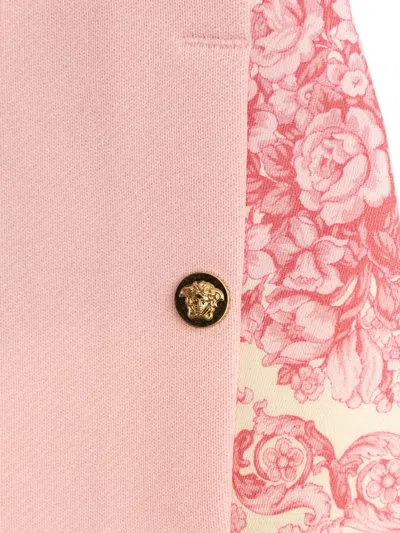 Versace Floral-panelled Short-sleeved Dress In Pink