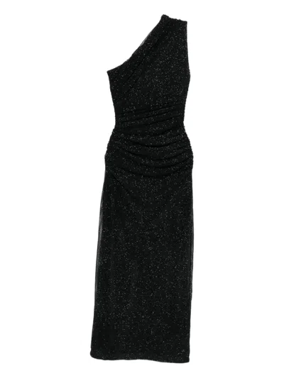 Maje One-shoulder Rhinestone-embellished Dress In Black