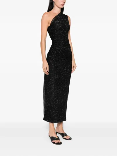 Maje One-shoulder Rhinestone-embellished Dress In Black