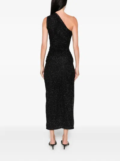 Maje One-shoulder Rhinestone-embellished Dress In Black