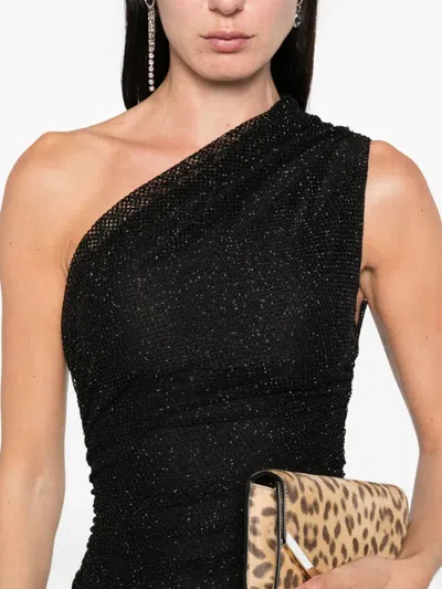 Maje One-shoulder Rhinestone-embellished Dress In Black