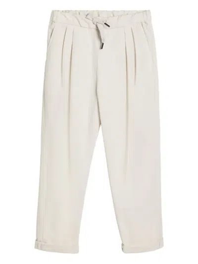 Brunello Cucinelli Cotton Drawstring Trousers In White