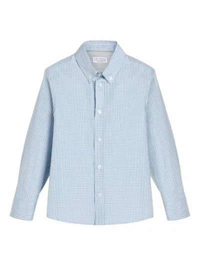 Brunello Cucinelli Checked Shirt In Blue