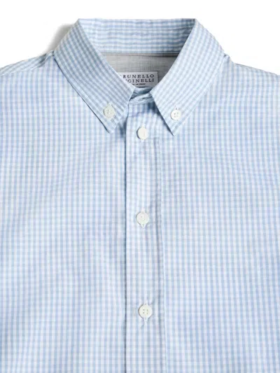 Brunello Cucinelli Checked Shirt In Blue