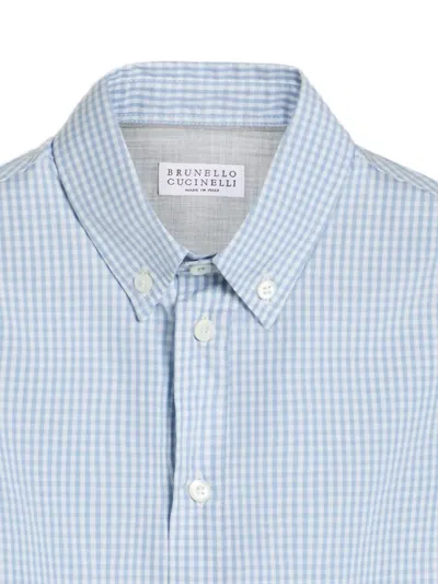 Brunello Cucinelli Checked Shirt In Blue