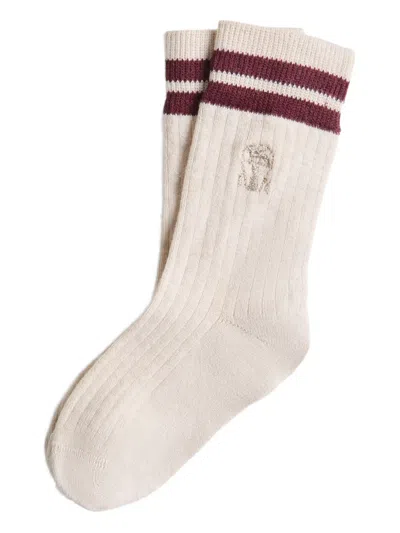 Brunello Cucinelli Logo-embroidered Knit Socks In Neutral