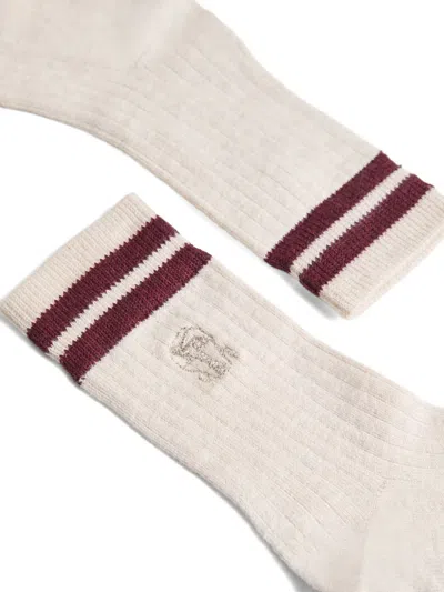 Brunello Cucinelli Logo-embroidered Knit Socks In Neutral