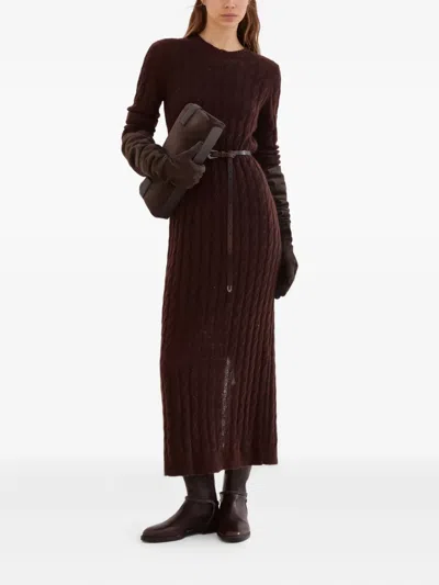 Brunello Cucinelli Sequined Cable-knit Midi Dress In Brown