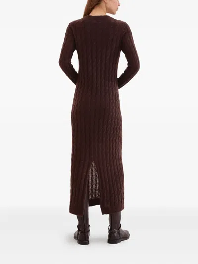 Brunello Cucinelli Sequined Cable-knit Midi Dress In Brown