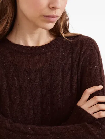 Brunello Cucinelli Sequined Cable-knit Midi Dress In Brown