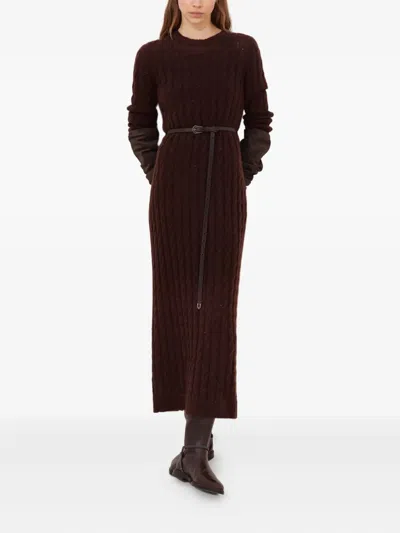 Brunello Cucinelli Sequined Cable-knit Midi Dress In Brown