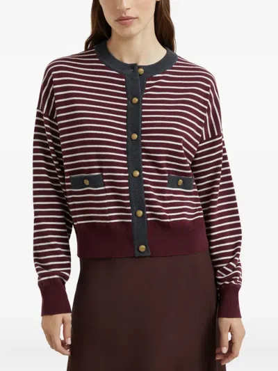 Brunello Cucinelli Striped Cardigan In Burgundy
