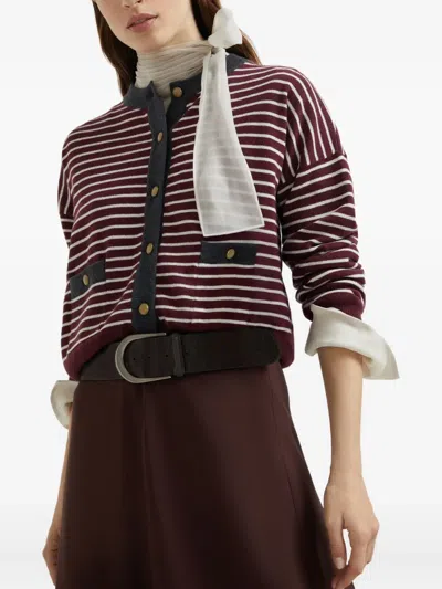 Brunello Cucinelli Striped Cardigan In Burgundy