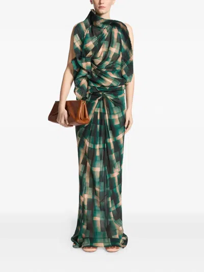 Dries Van Noten Draped Checked Skirt In Green