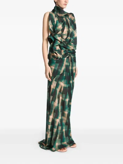 Dries Van Noten Draped Checked Skirt In Green
