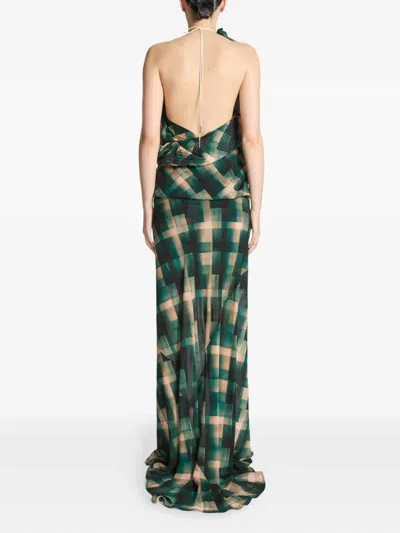 Dries Van Noten Draped Checked Skirt In Green