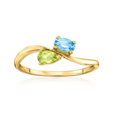 Rs Pure By Ross-simons Peridot And . Swiss Blue Topaz Bypass Ring In 14kt Yellow Gold