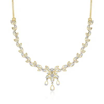 Ross-simons Diamond Floral Drop Necklace In 18kt Gold Over Sterling