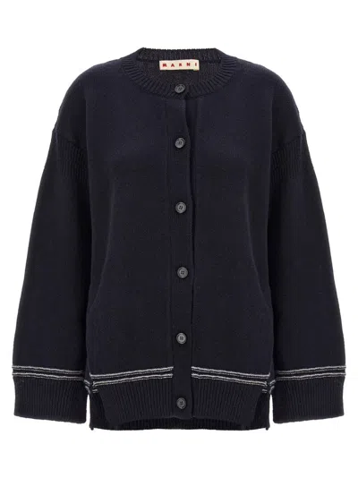 Marni Intarsia Logo Wool Cardigan In Black