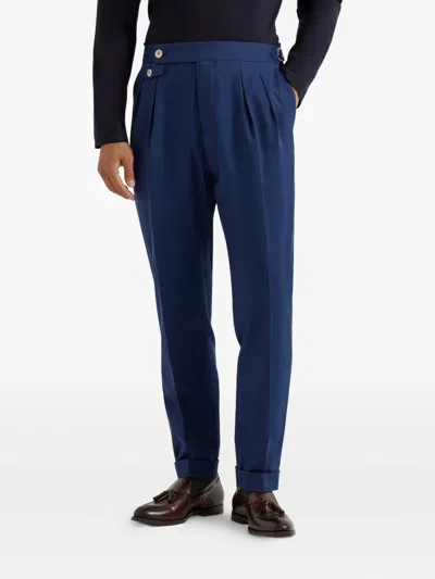 Brunello Cucinelli Pleated-front Tailored Trousers In Blue