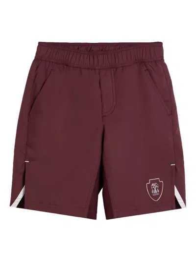 Brunello Cucinelli Logo-embroidered Track Shorts In Burgundy