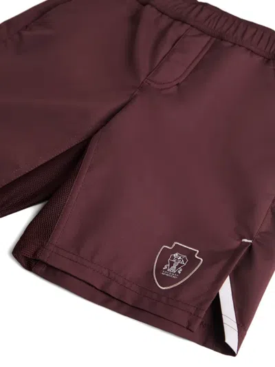 Brunello Cucinelli Logo-embroidered Track Shorts In Burgundy