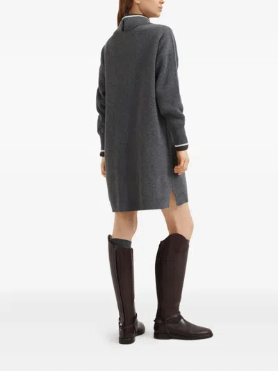 Brunello Cucinelli High-neck Ribbed-knit Mini Dress In Gray