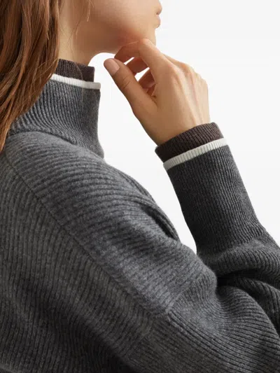 Brunello Cucinelli High-neck Ribbed-knit Mini Dress In Gray