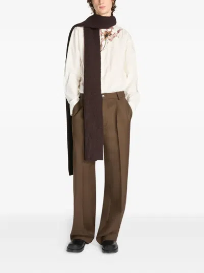 Dries Van Noten Ribbed Wool Scarf In Brown