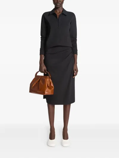 Dries Van Noten Knot Front Cotton Jersey Midi Skirt In Black