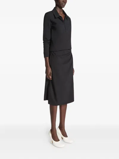 Dries Van Noten Knot Front Cotton Jersey Midi Skirt In Black