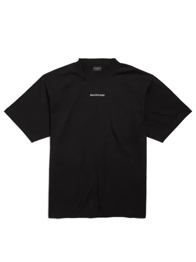 Balenciaga Men Black Crewneck T-shirt With Logo Lettering On The Front And Logo Patch On The Sleeve  In Black