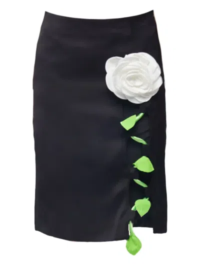 Vivetta Rose-embroidered Skirt In Black