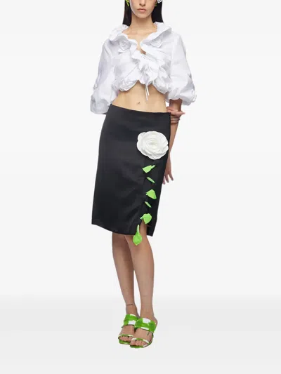 Vivetta Rose-embroidered Skirt In Black